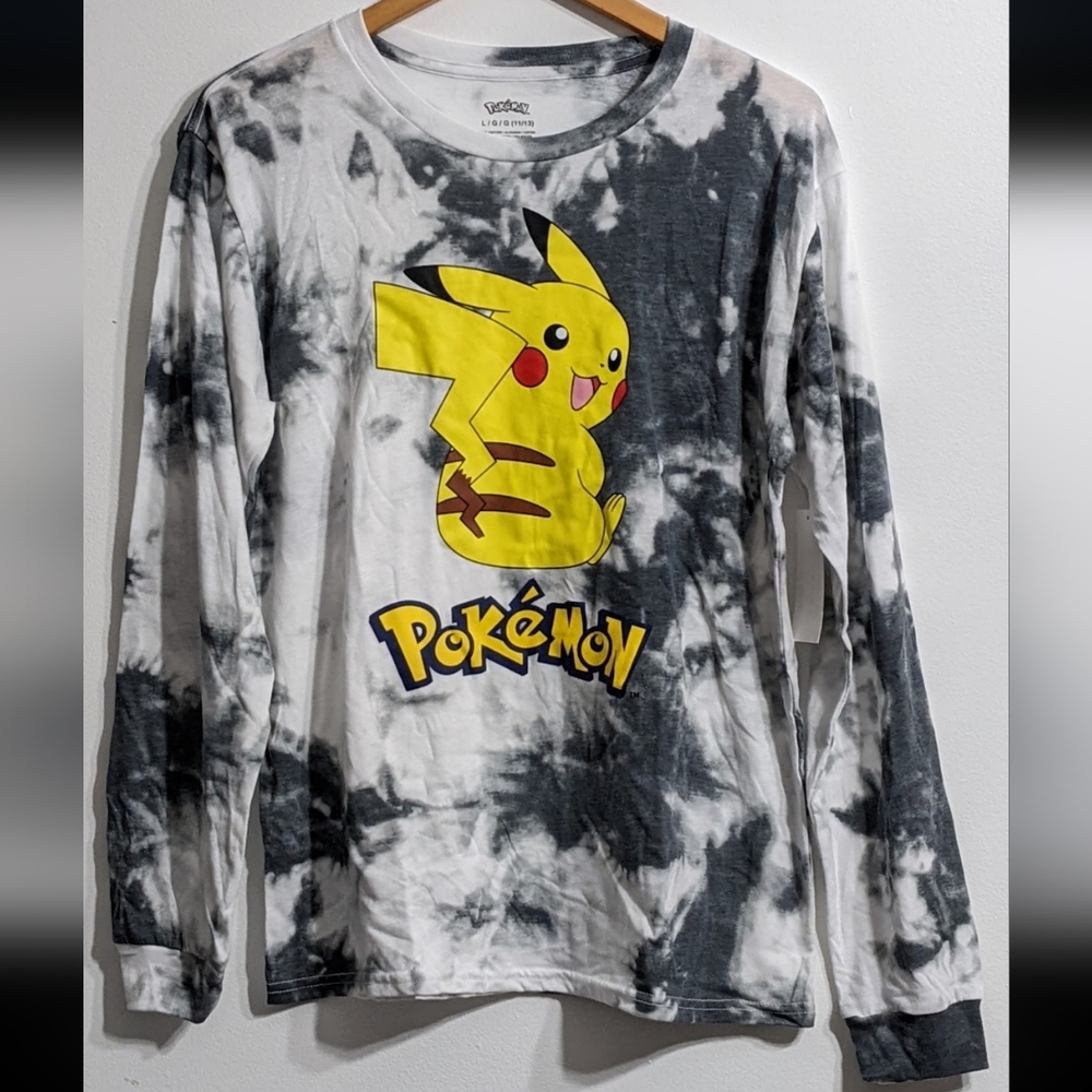 NWT Pokemon Pikachu Women's Long Sleeve Tie Dye Graphic T-shirt, Size L(11/13)